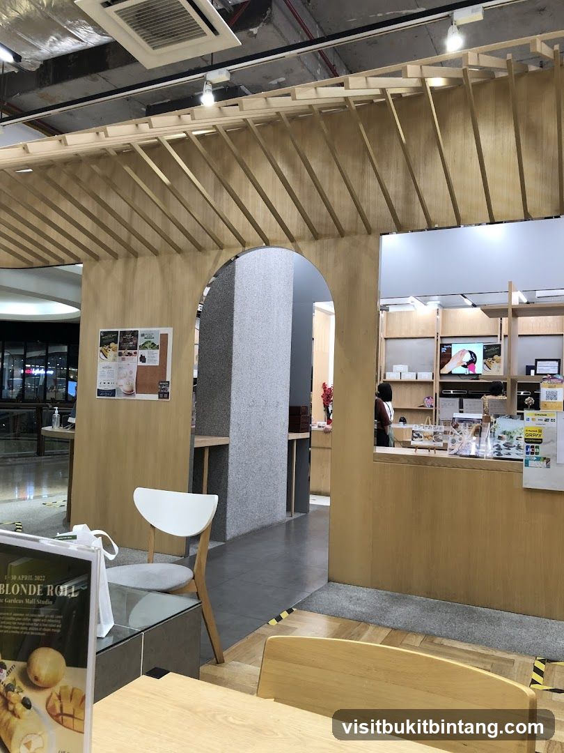 Interior of a cafe with wooden accents