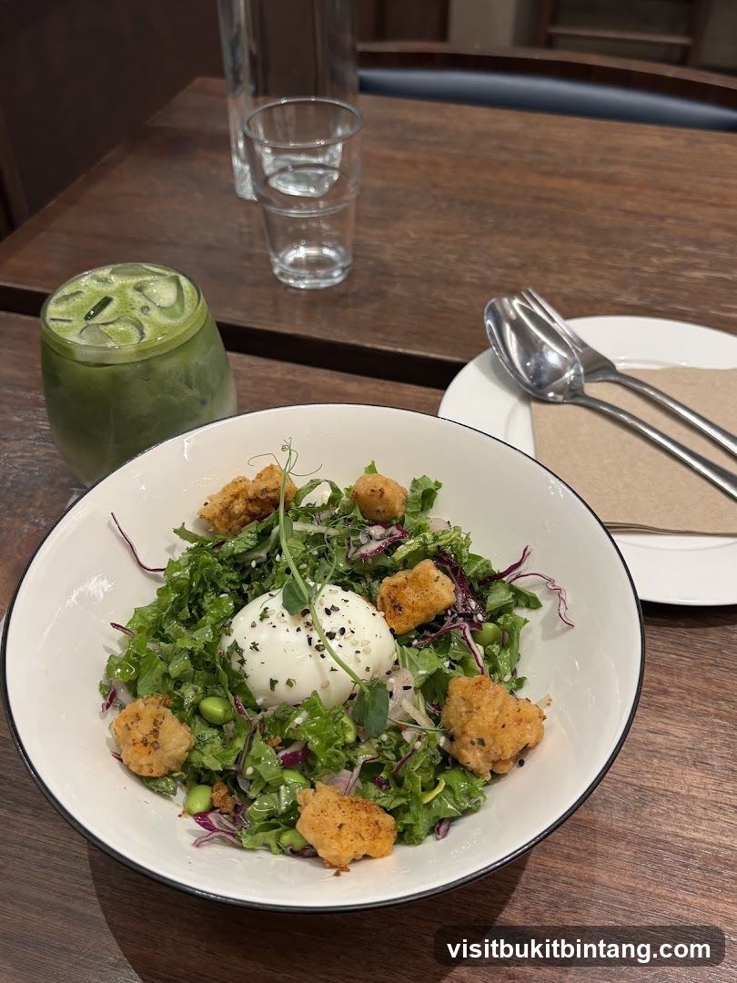 Salad with Poached Egg and Fried Chicken Bites