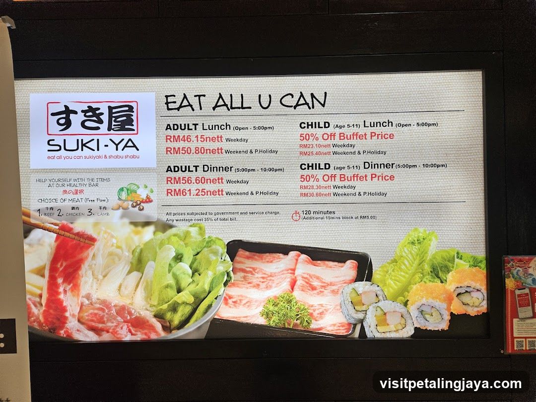Suki-Ya Buffet Menu Board