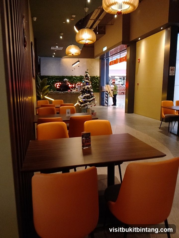 Cafe Interior with Christmas Decorations