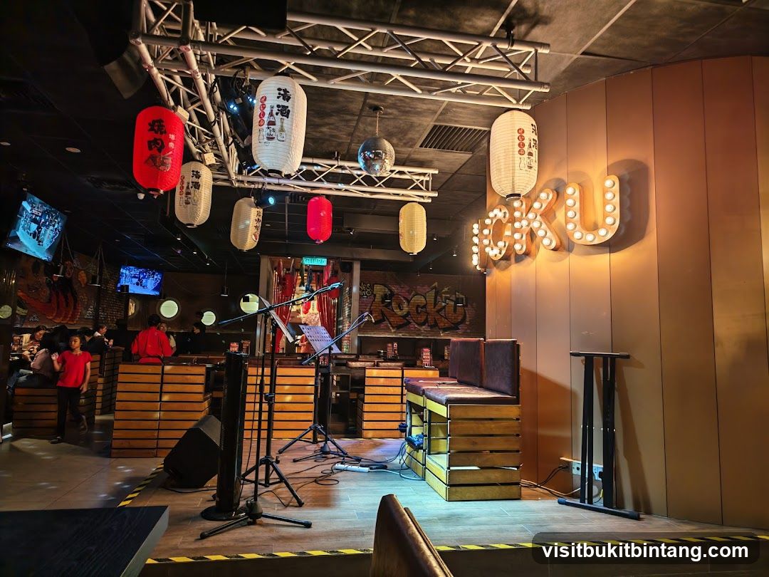 Stage and Seating Area in a Japanese-themed Restaurant