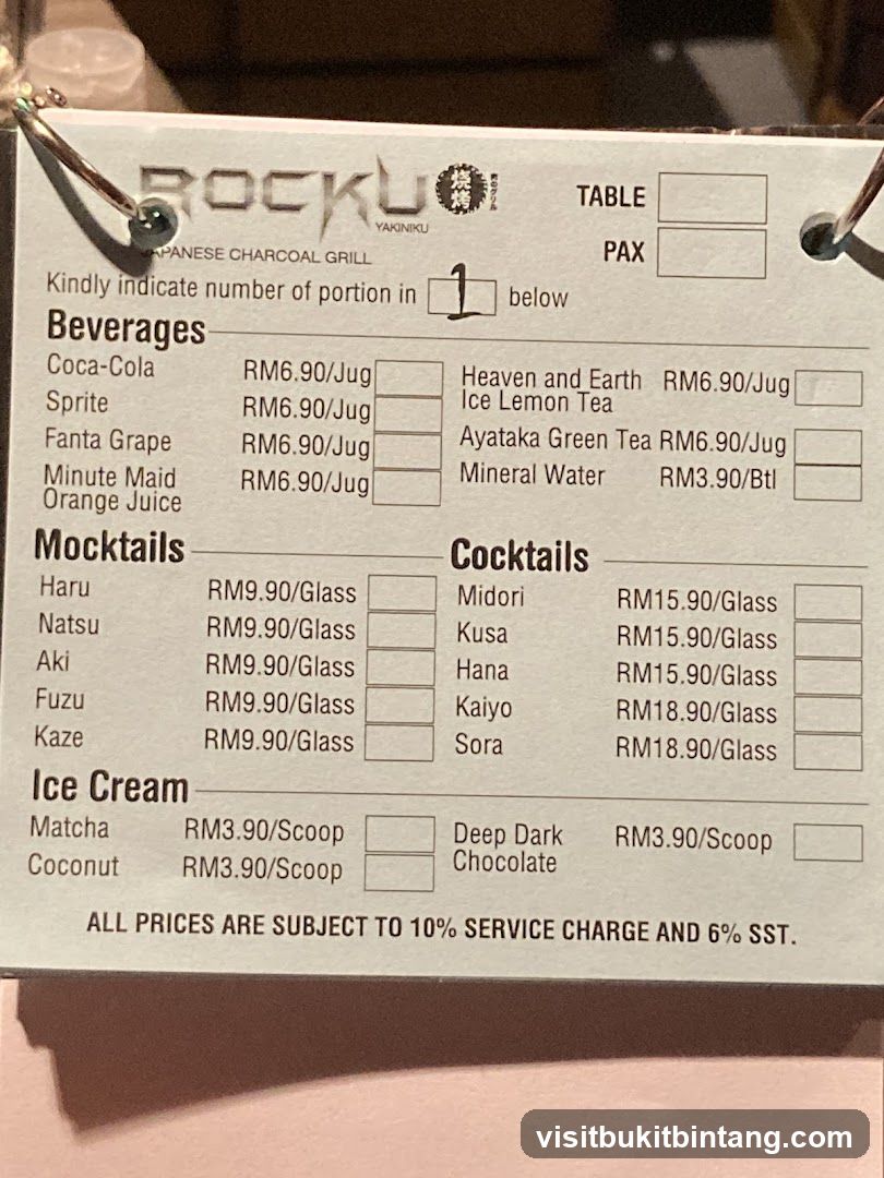 ROCKU YAKINIKU Menu
