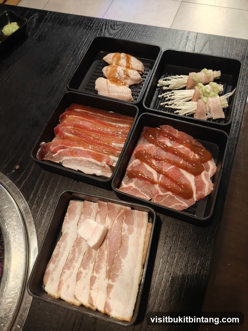 Assorted Meats and Enoki Mushrooms
