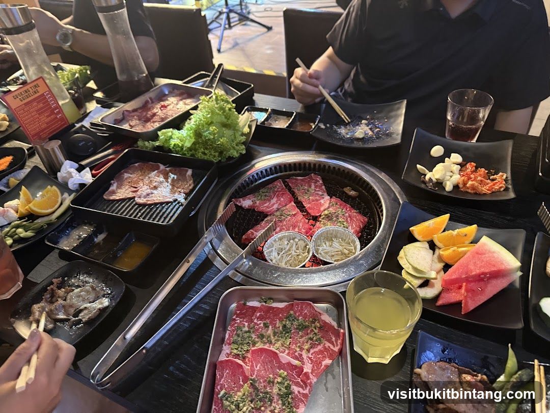 Table full of food for Korean BBQ