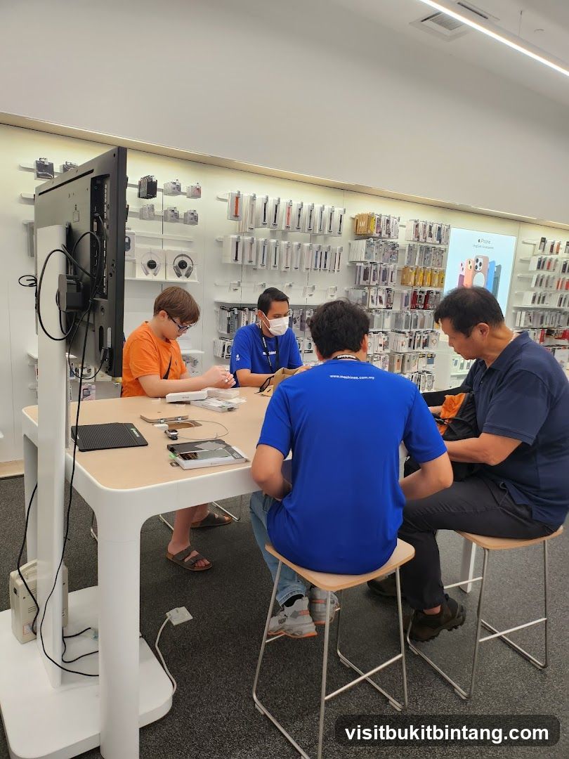 Customers and staff at a table in a store