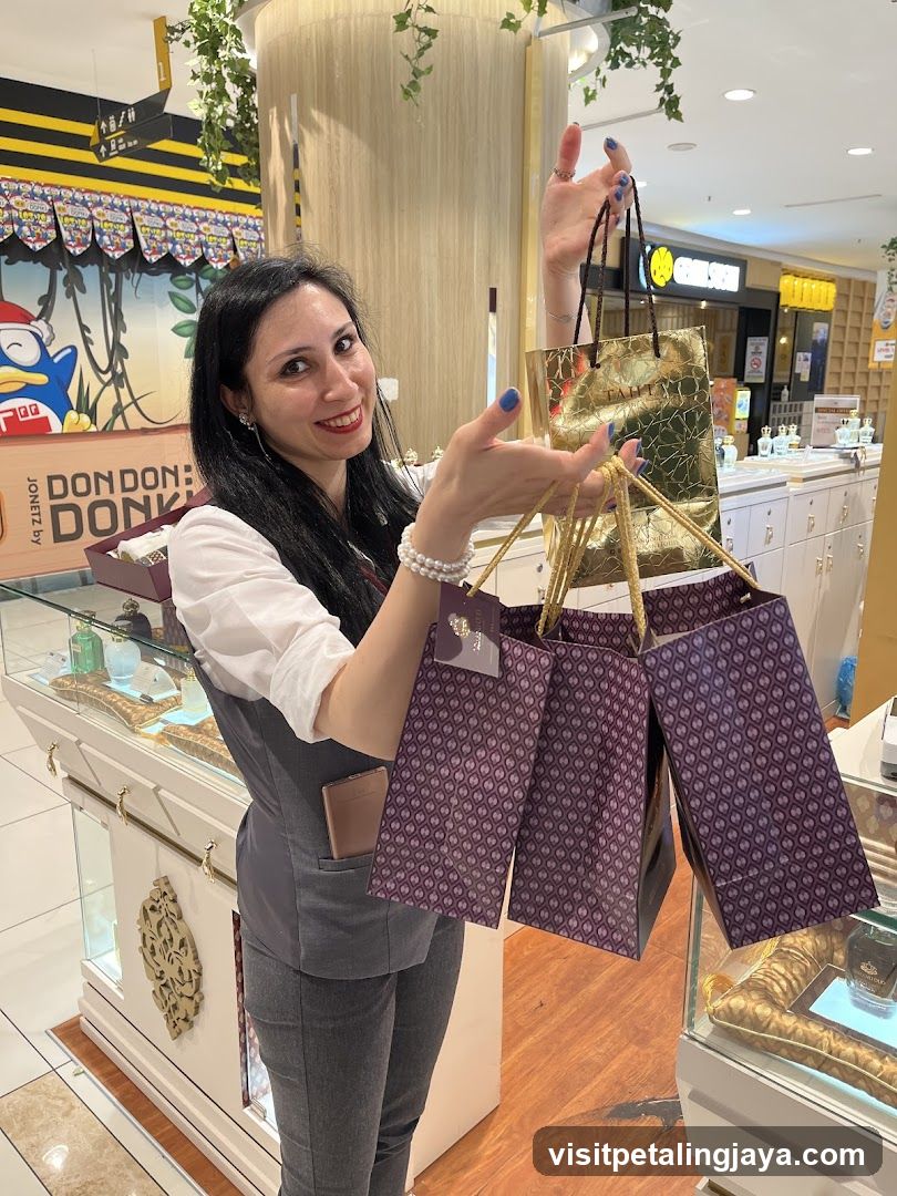 Woman holding shopping bags in store