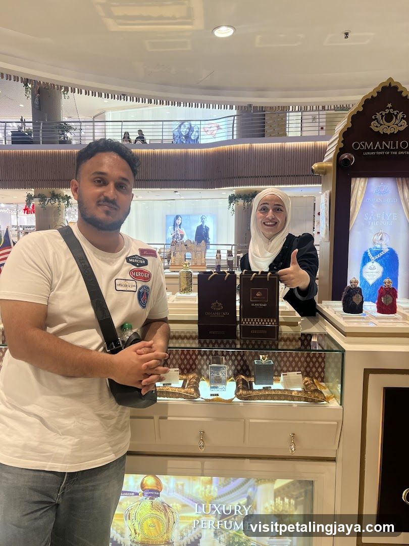 Perfume Store Interior with Staff and Customer