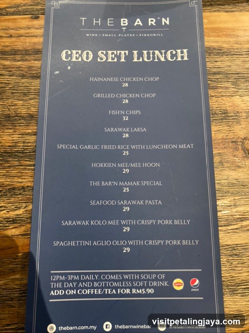 The Barn CEO Set Lunch Menu