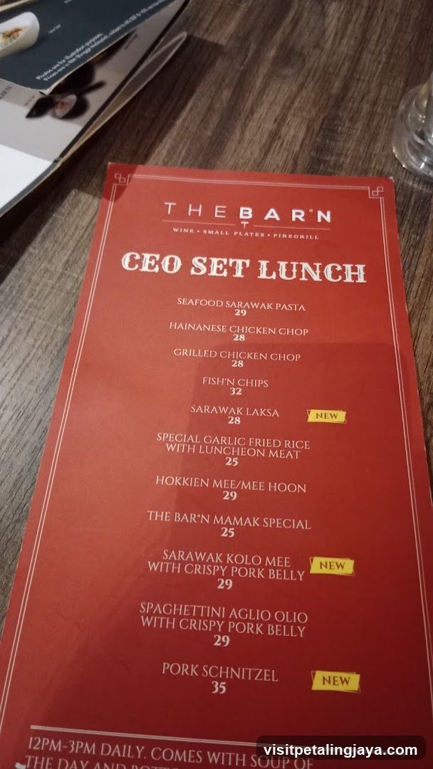 The Bar'n CEO Set Lunch Menu