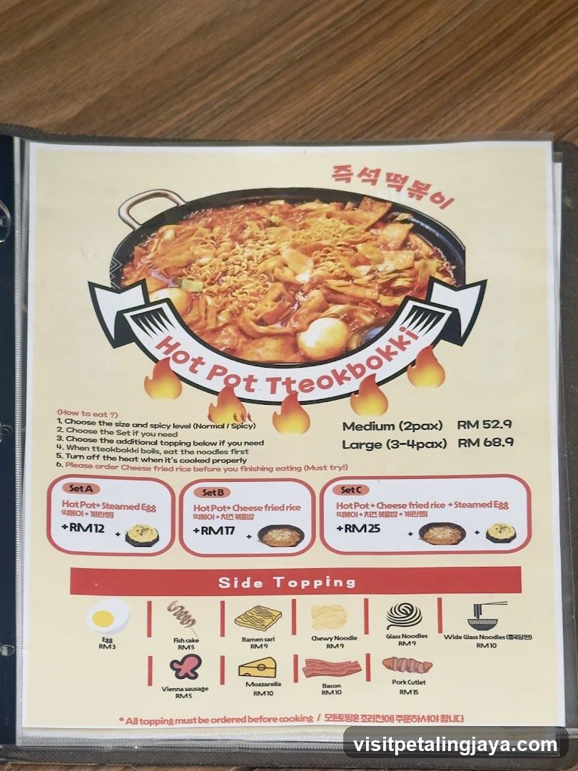 Hot Pot Tteokbokki Menu