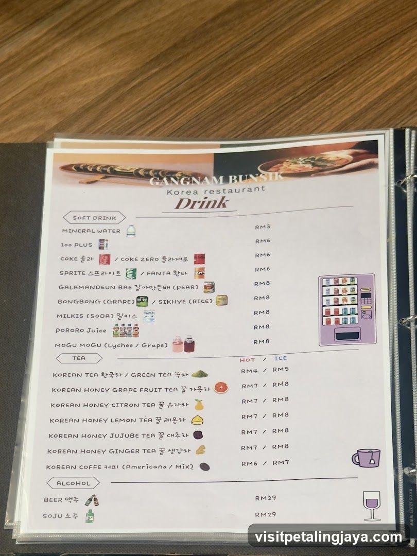 Gangnam Bunshik Drink Menu