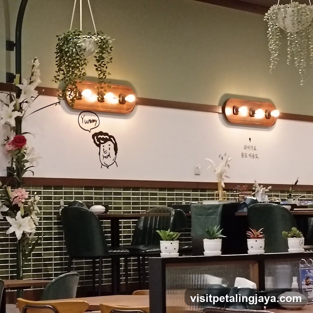 Restaurant Interior with Decorative Lighting and Wall Art