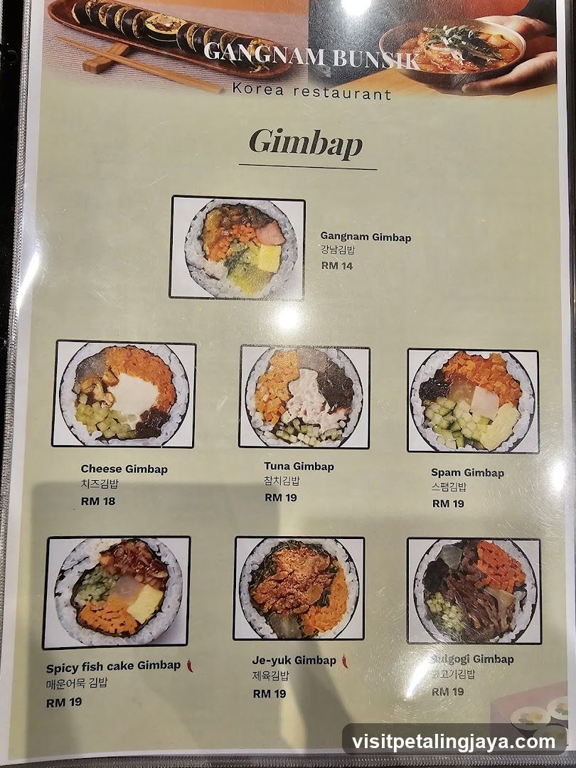 Gangnam Bunsik Korea Restaurant - Gimbab Menu