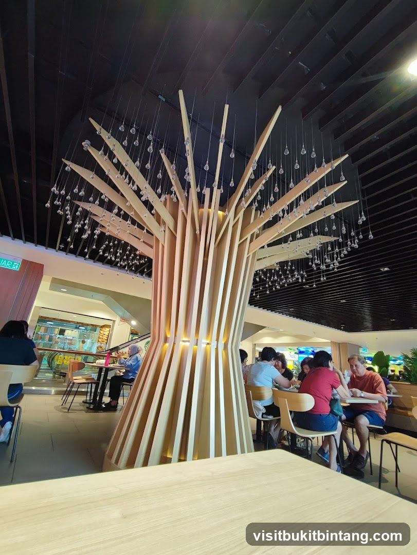 Modern Dining Area with Tree Sculpture