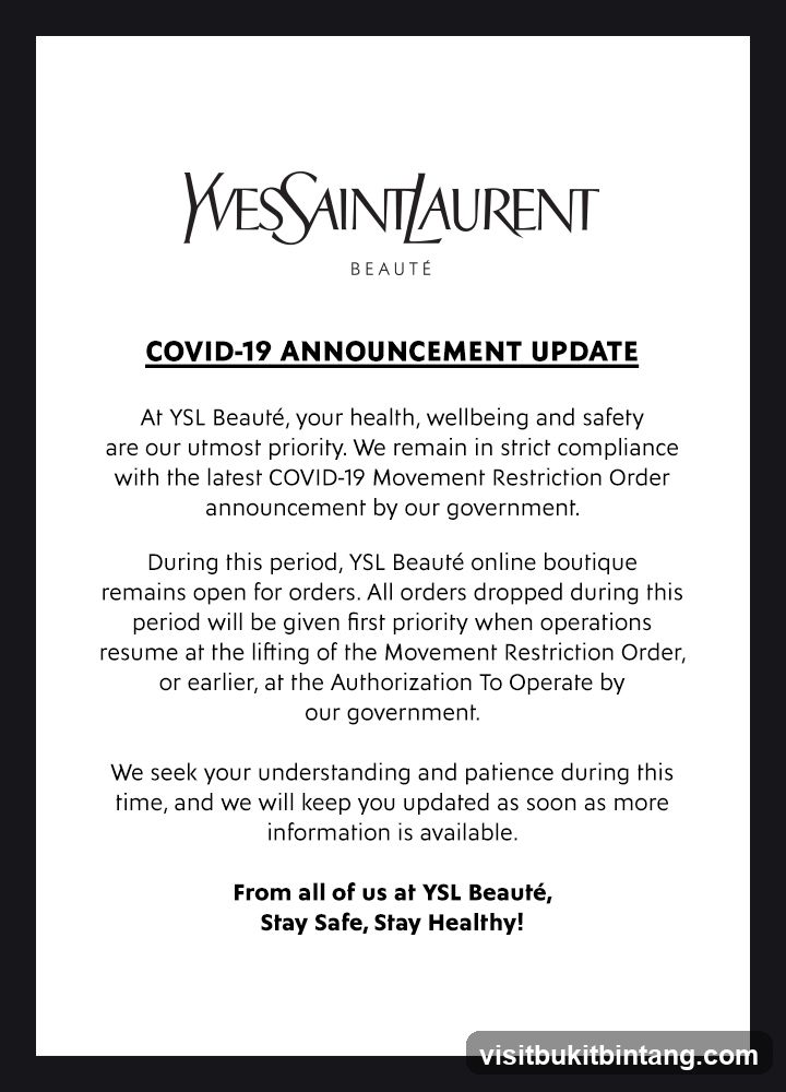 YSL Beauté COVID-19 Announcement Update