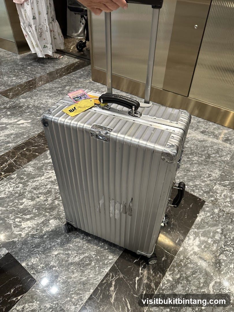 Silver Suitcase with Luggage Tags