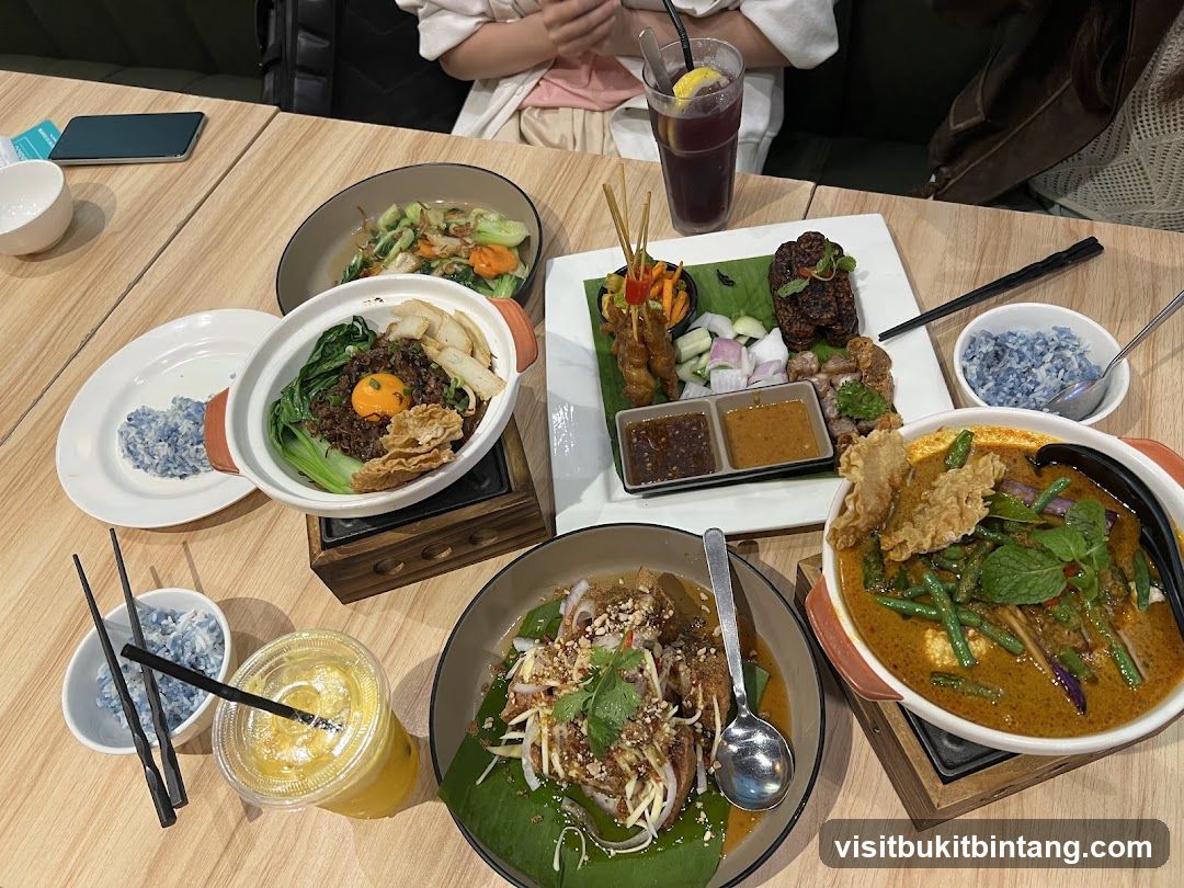 Table with various dishes and drinks