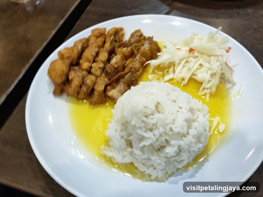 Plate of Fried Chicken with Rice and Cabbage Salad