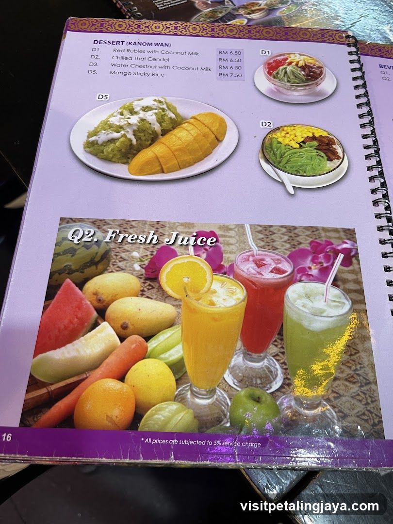 Dessert and Fresh Juice Menu Page