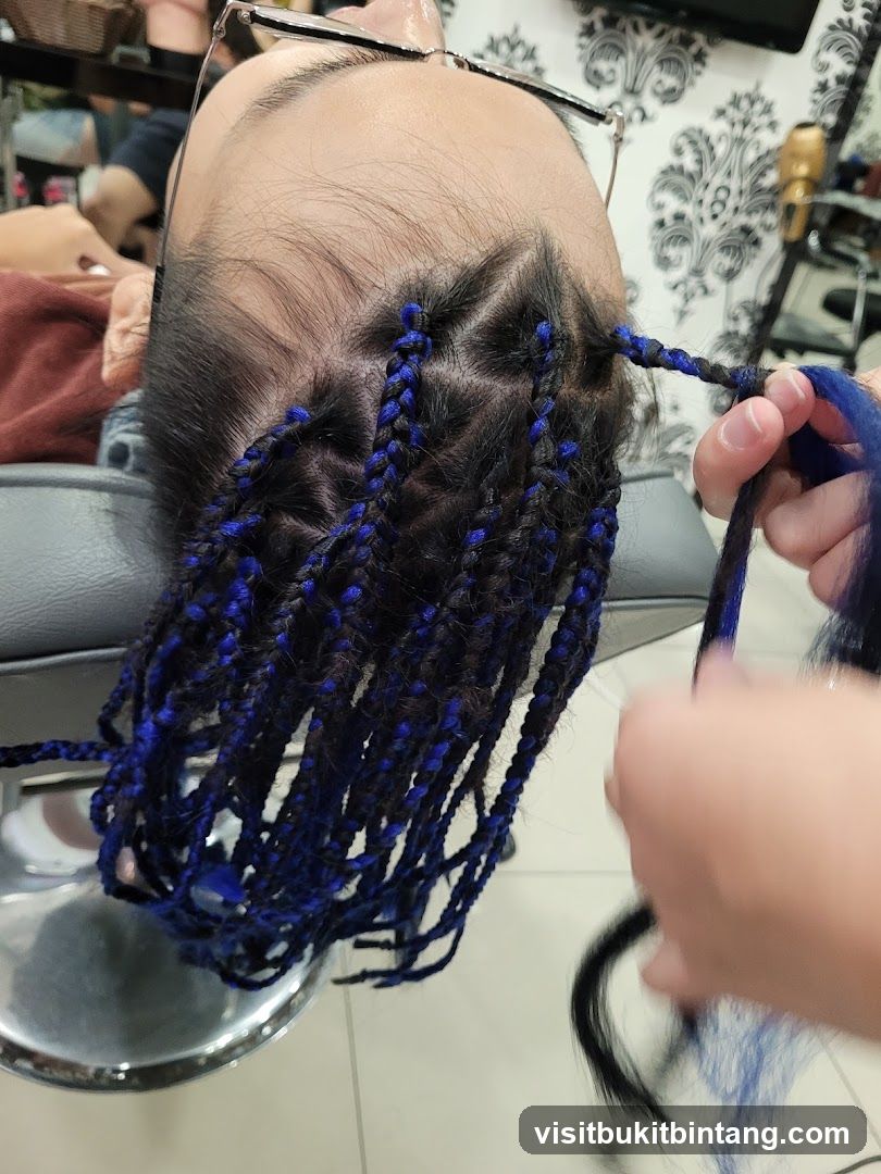 Hair braiding in progress