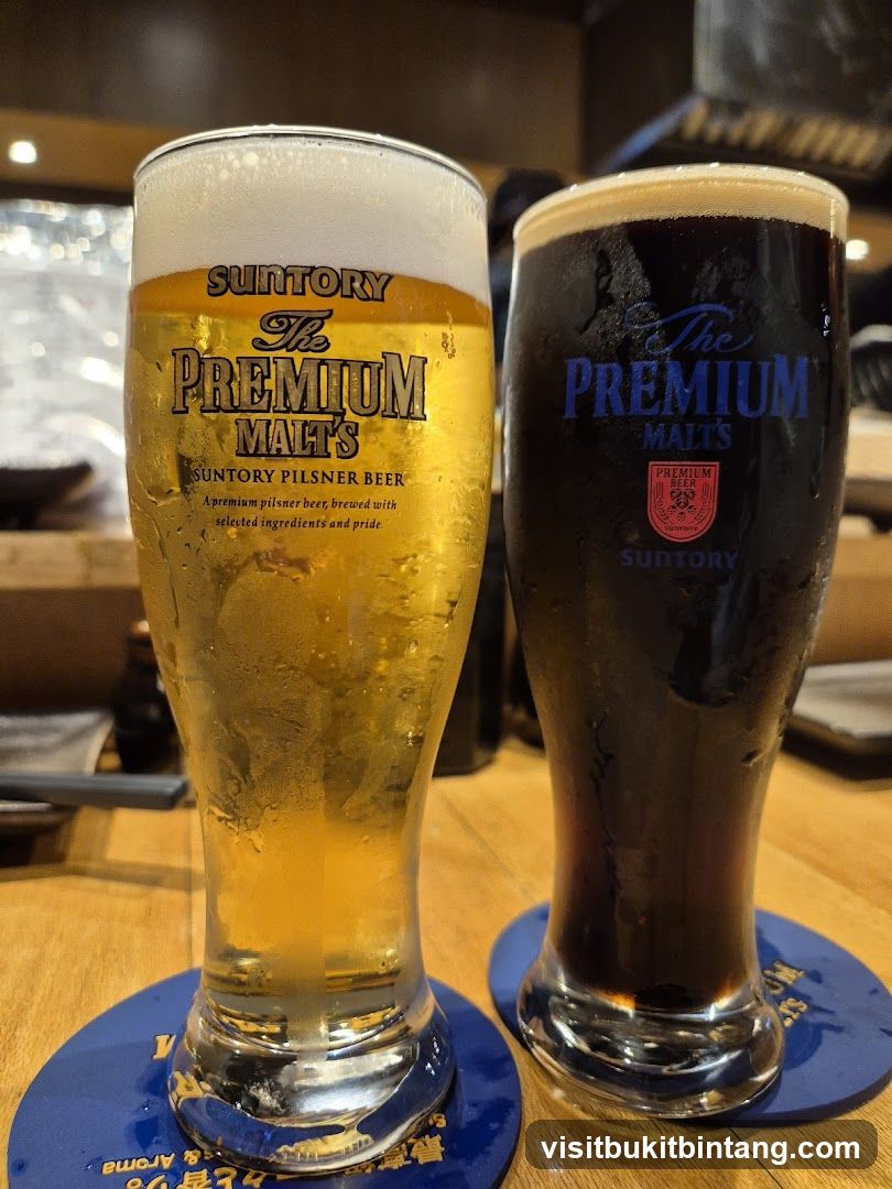 Two glasses of Suntory Premium Malt's beer