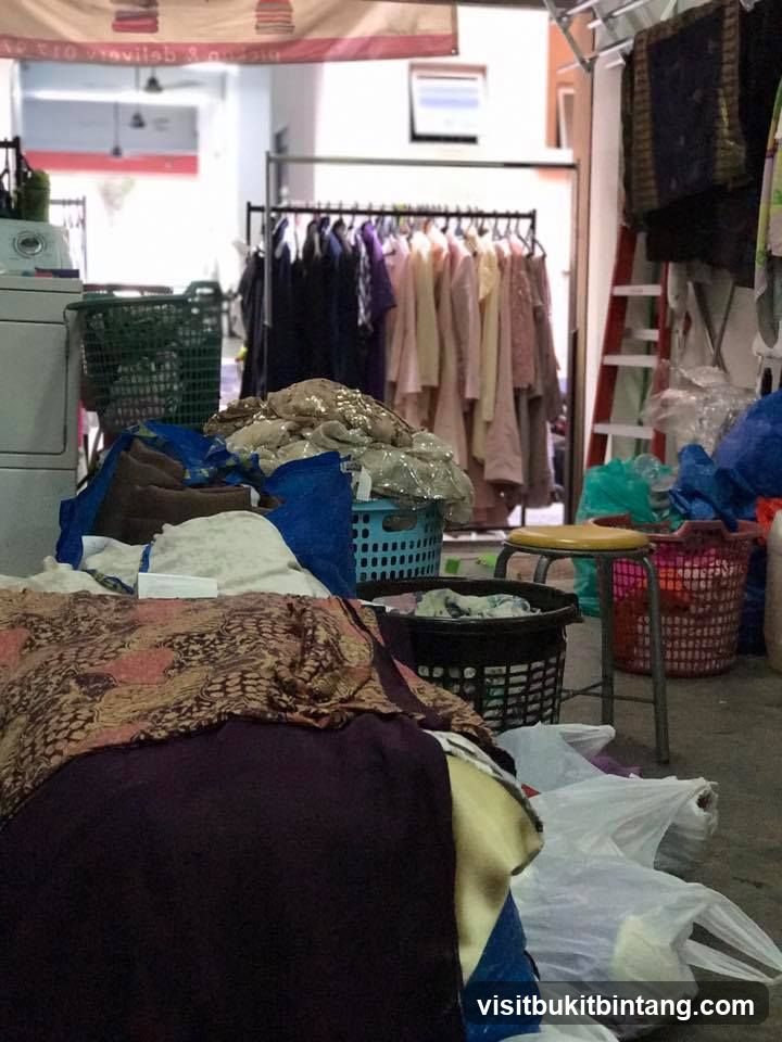 Clothing store with laundry baskets and clothes racks