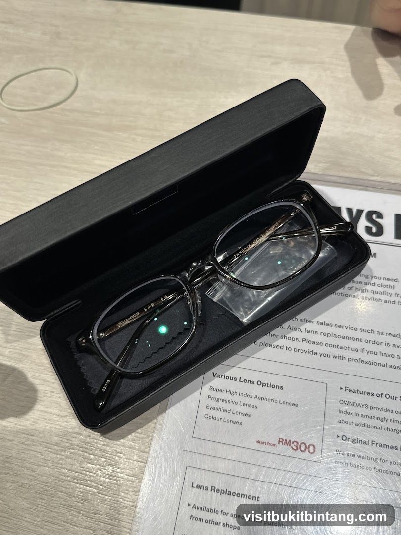 Eyeglasses in a case with a menu