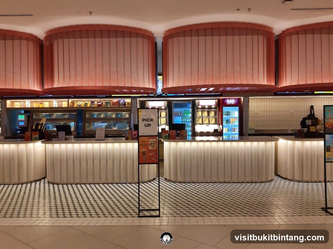 Food counter with refrigerators and snack displays
