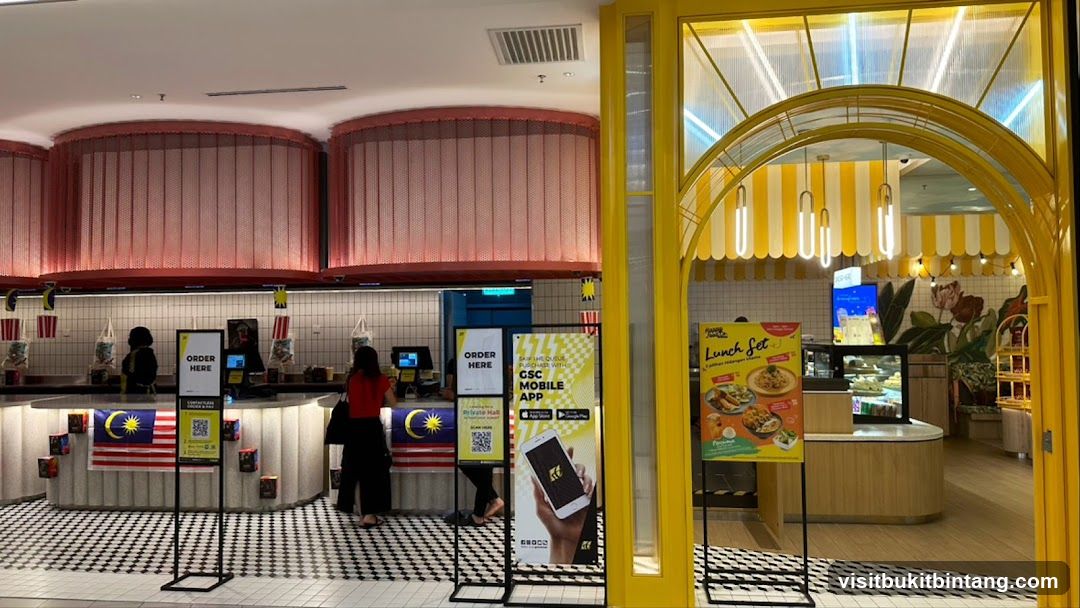 Food establishment with ordering counter and promotional signage