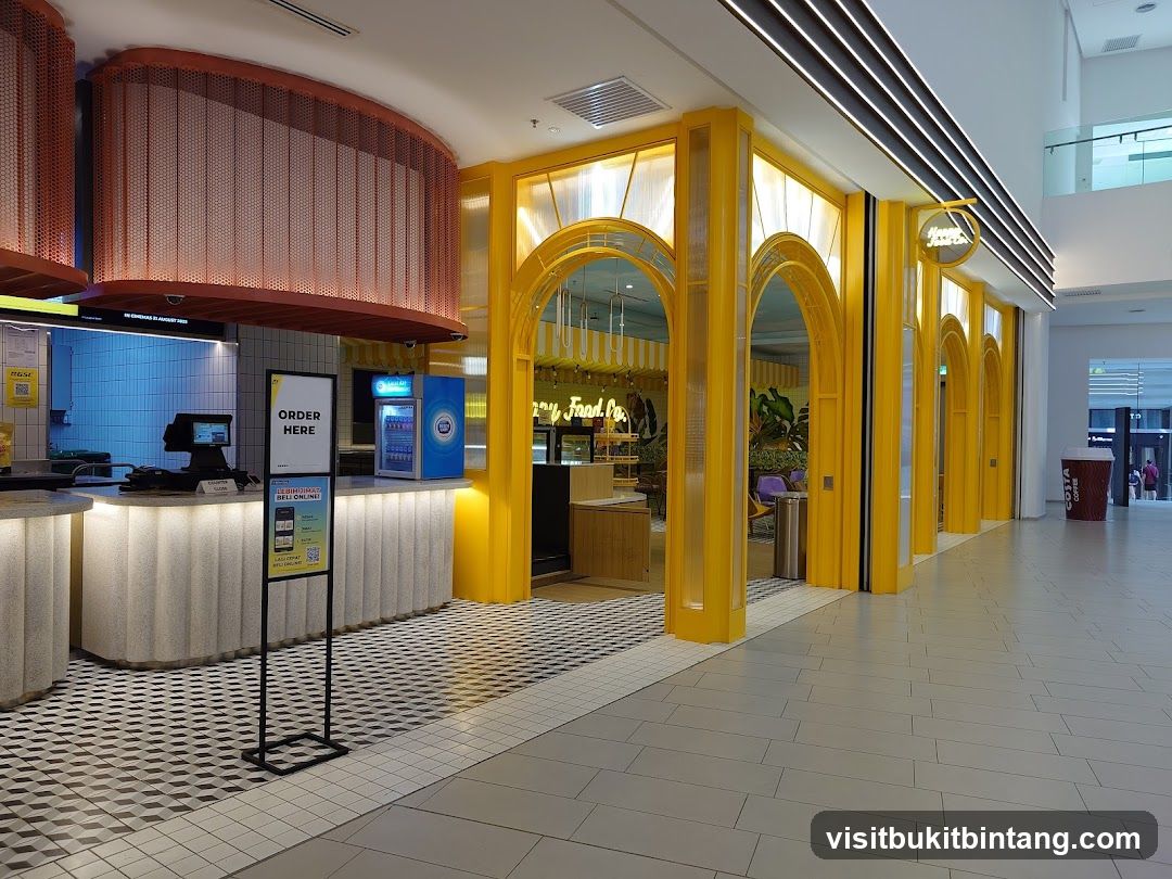 Food establishment with yellow arched entrance