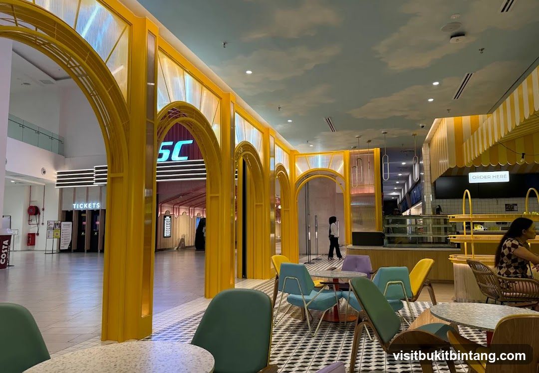 Modern cafe interior with yellow accents