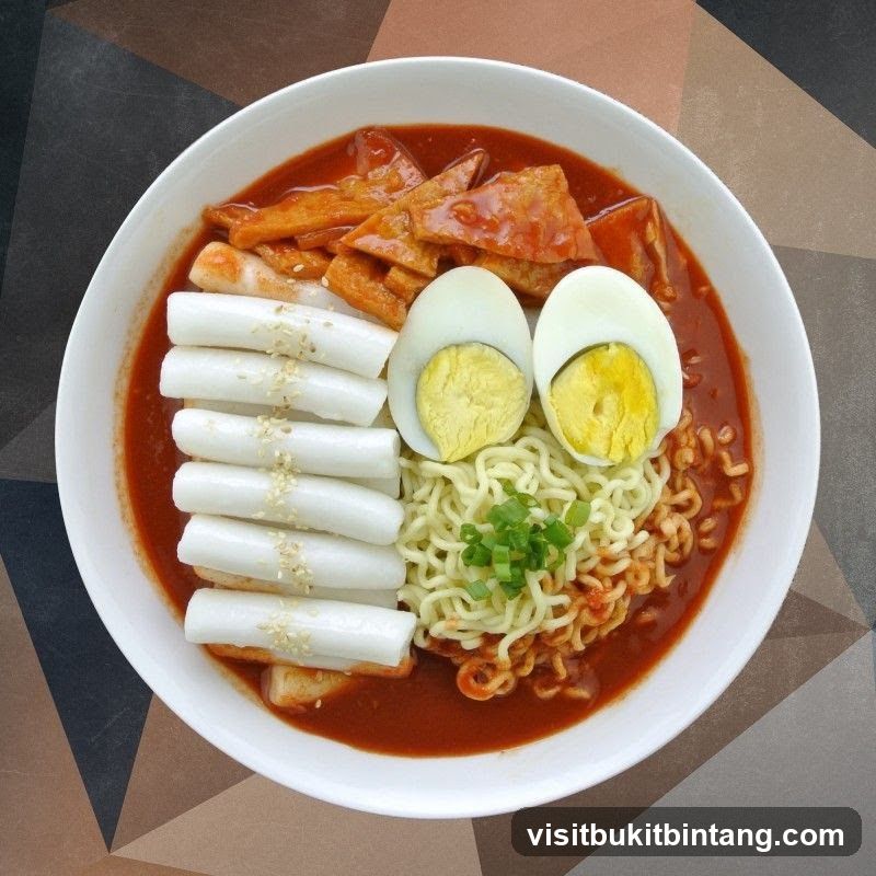 Spicy Korean Rice Cakes with Noodles and Egg