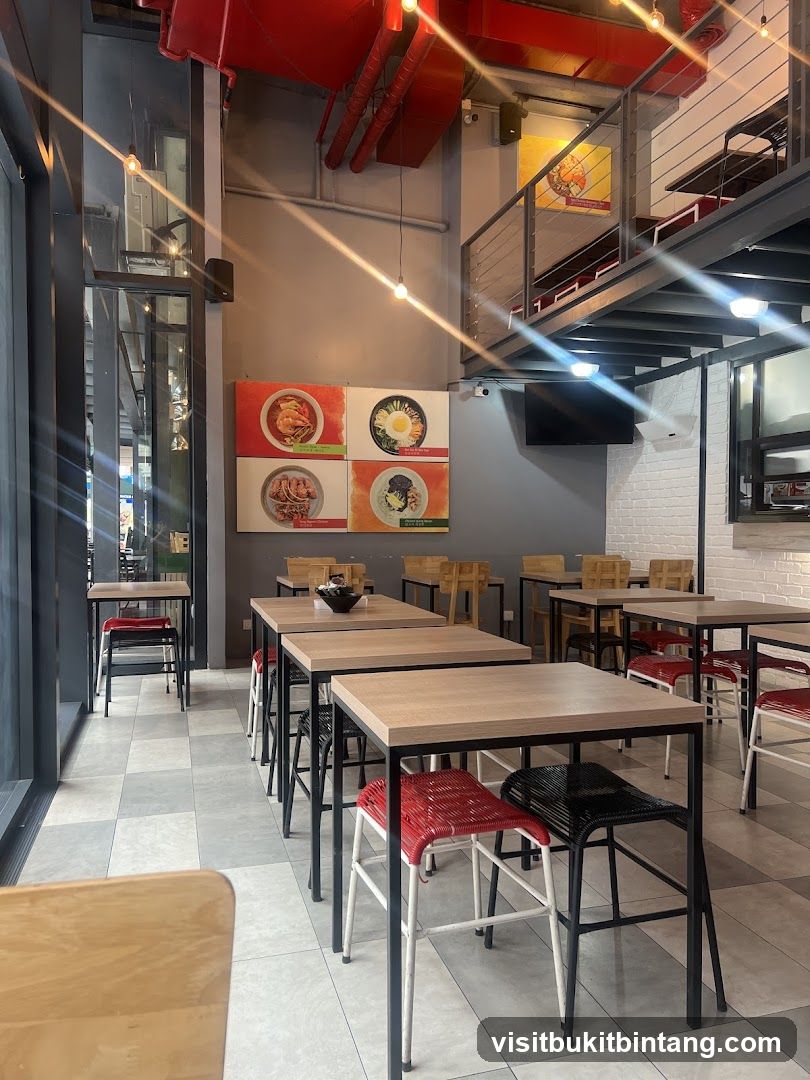 Restaurant Interior with Seating and Food Displays