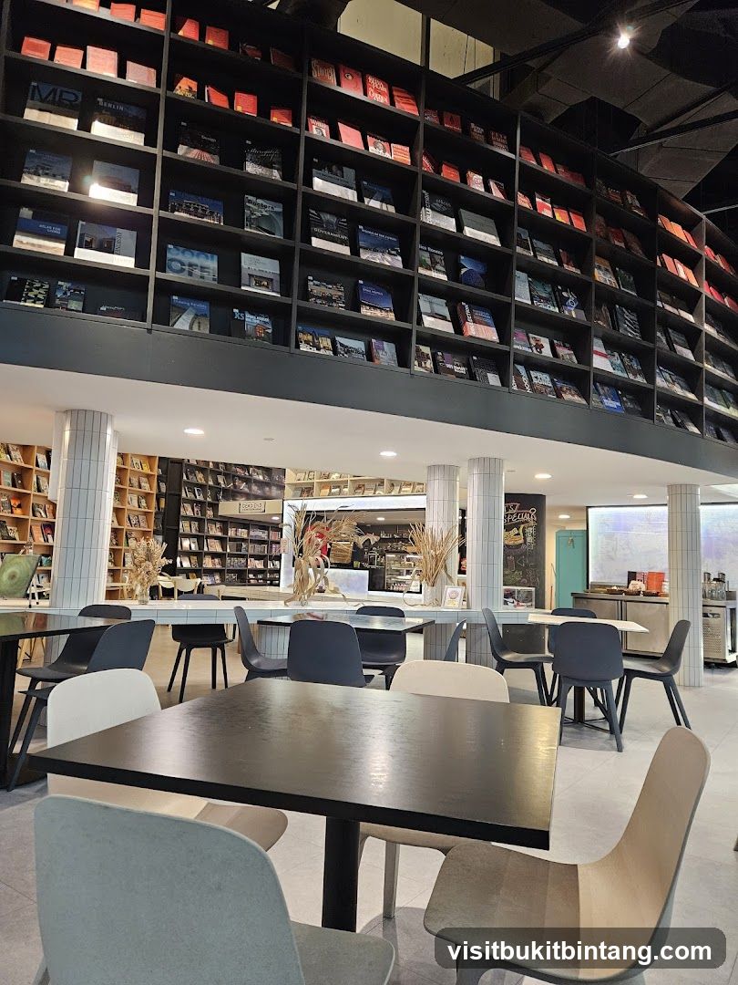 Modern Cafe with Bookshelves