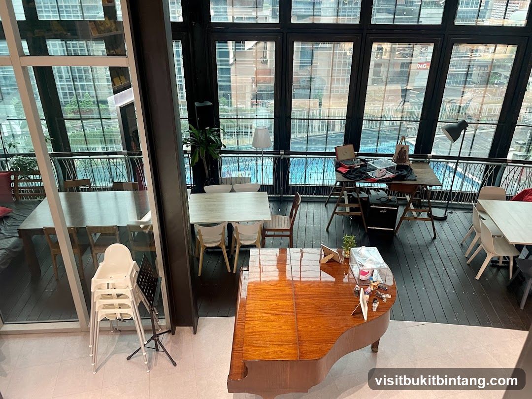 Interior of a cafe with a grand piano