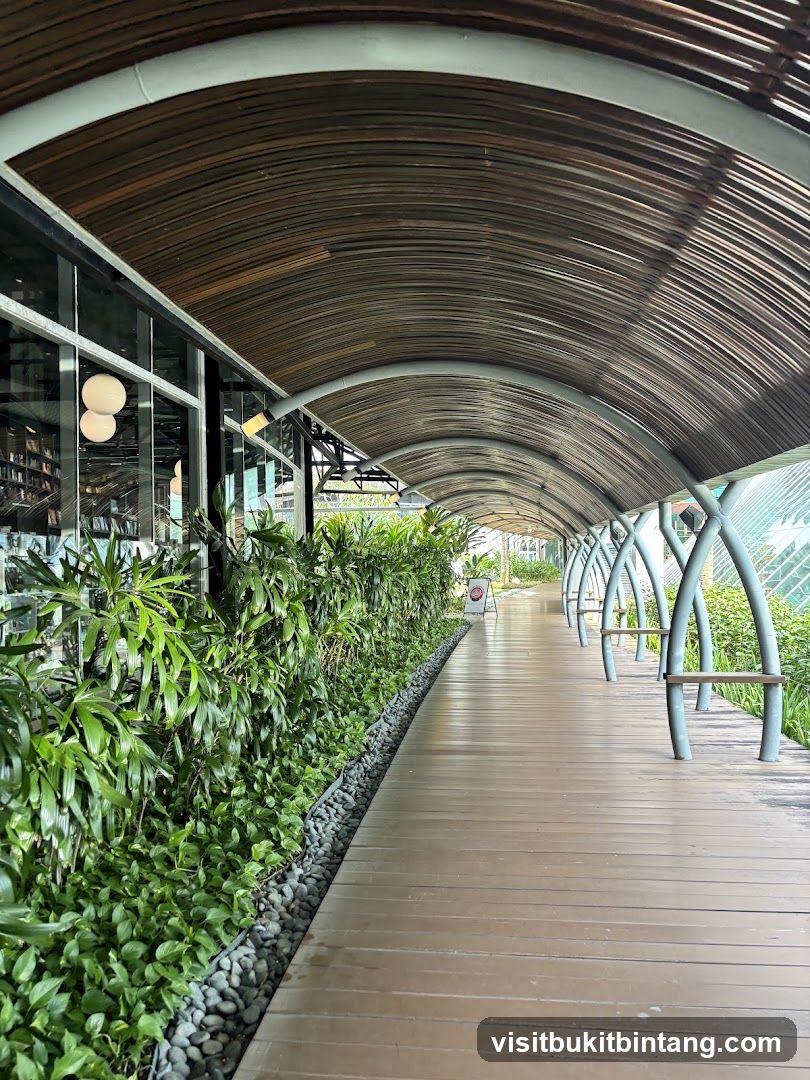 Covered Walkway with Greenery and Seating