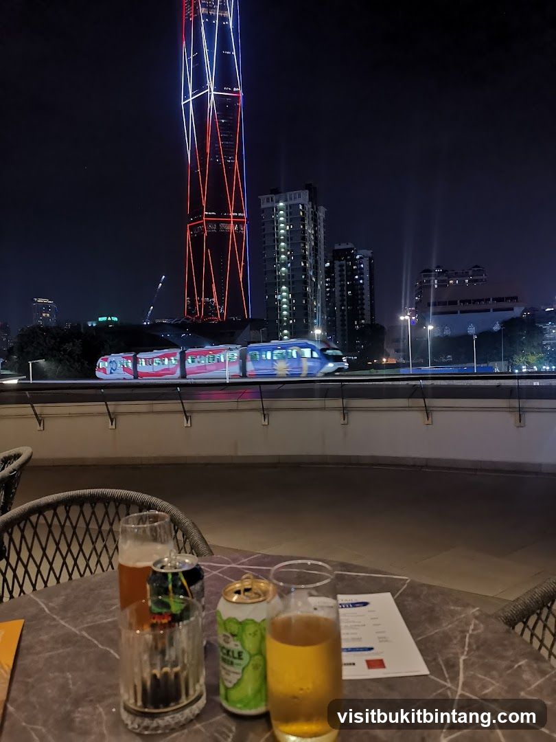 Outdoor seating with city view at night