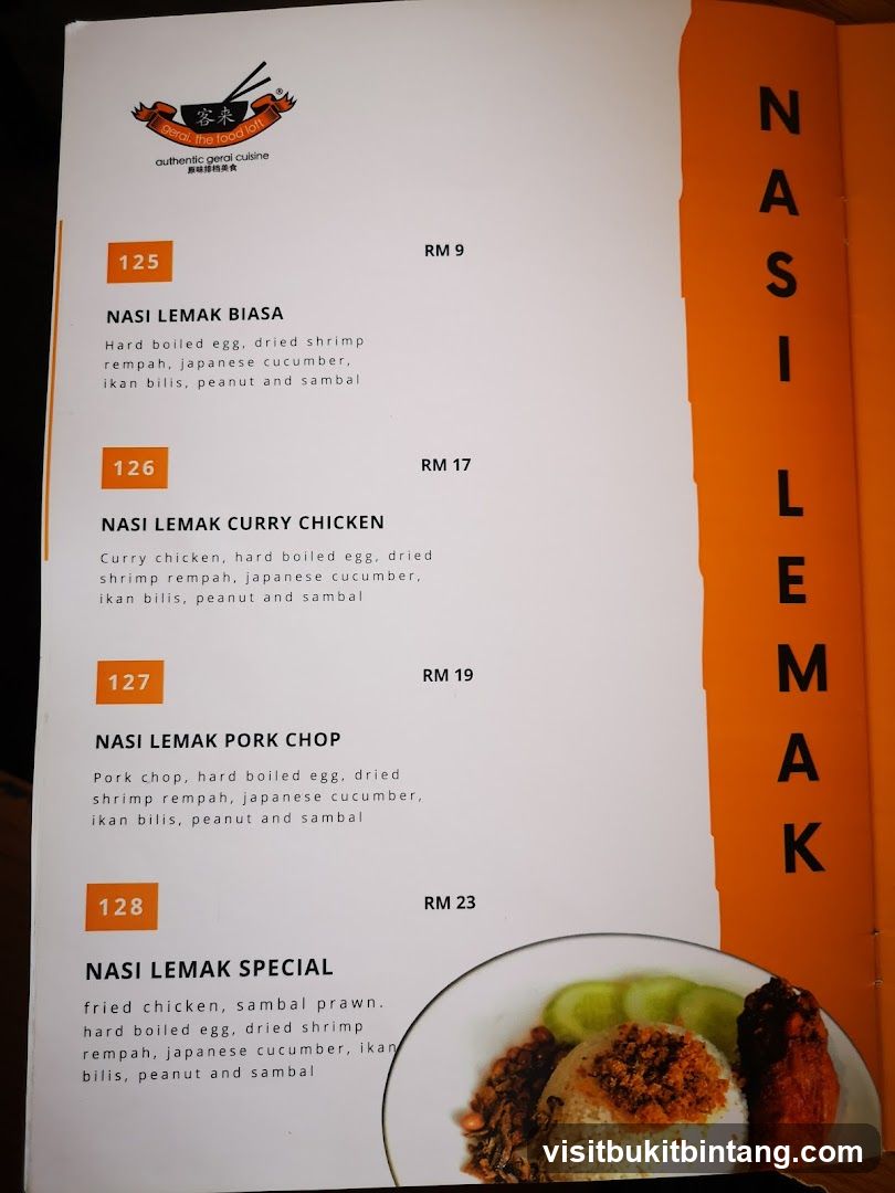 Nasi Lemak Menu