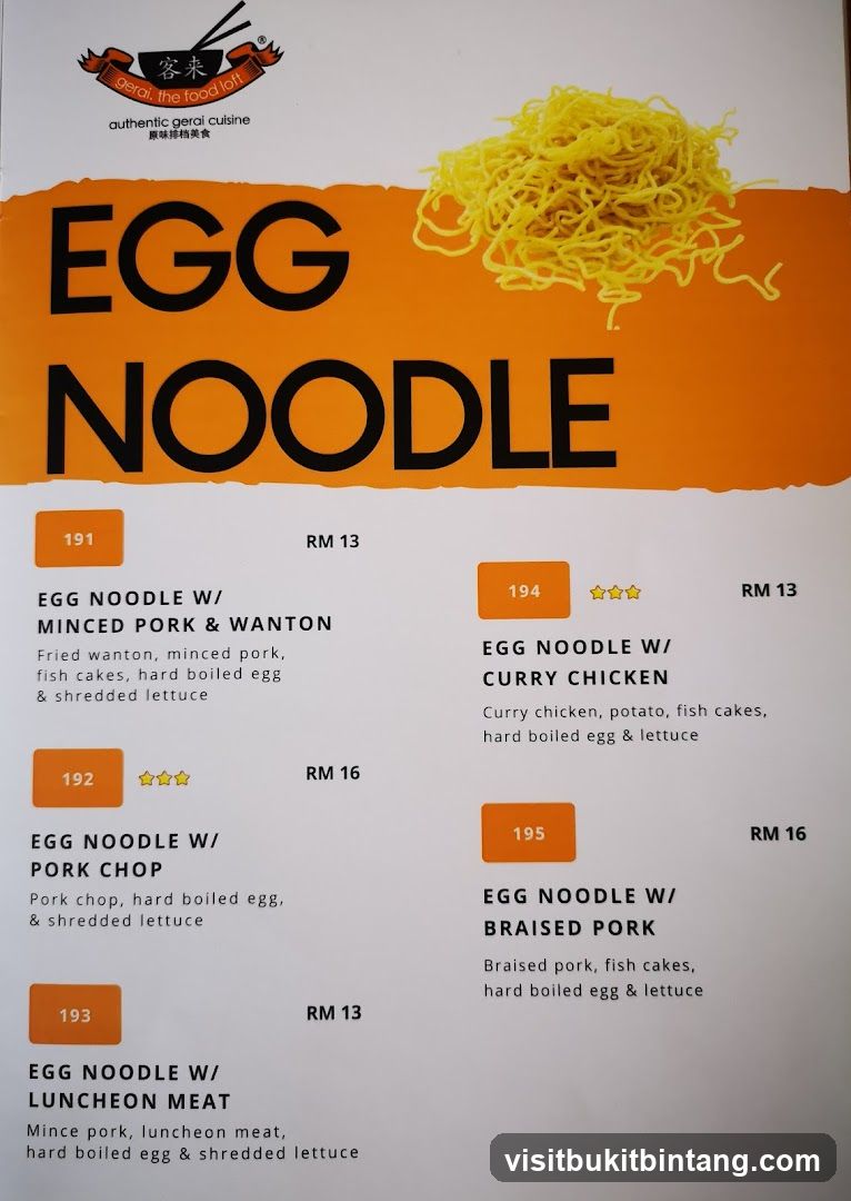 Egg Noodle Menu
