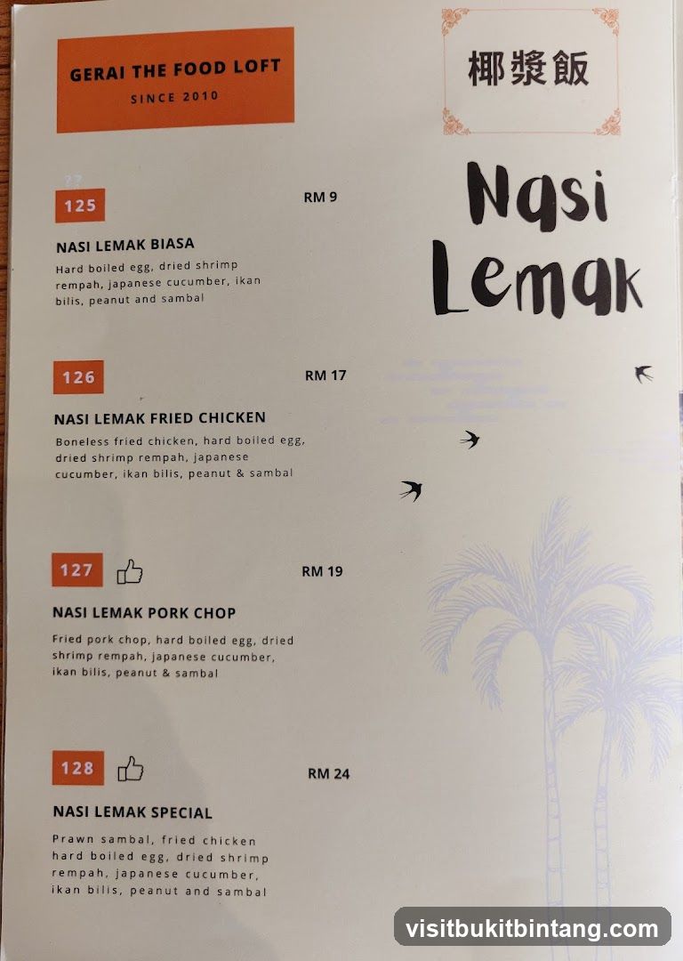 Nasi Lemak Menu