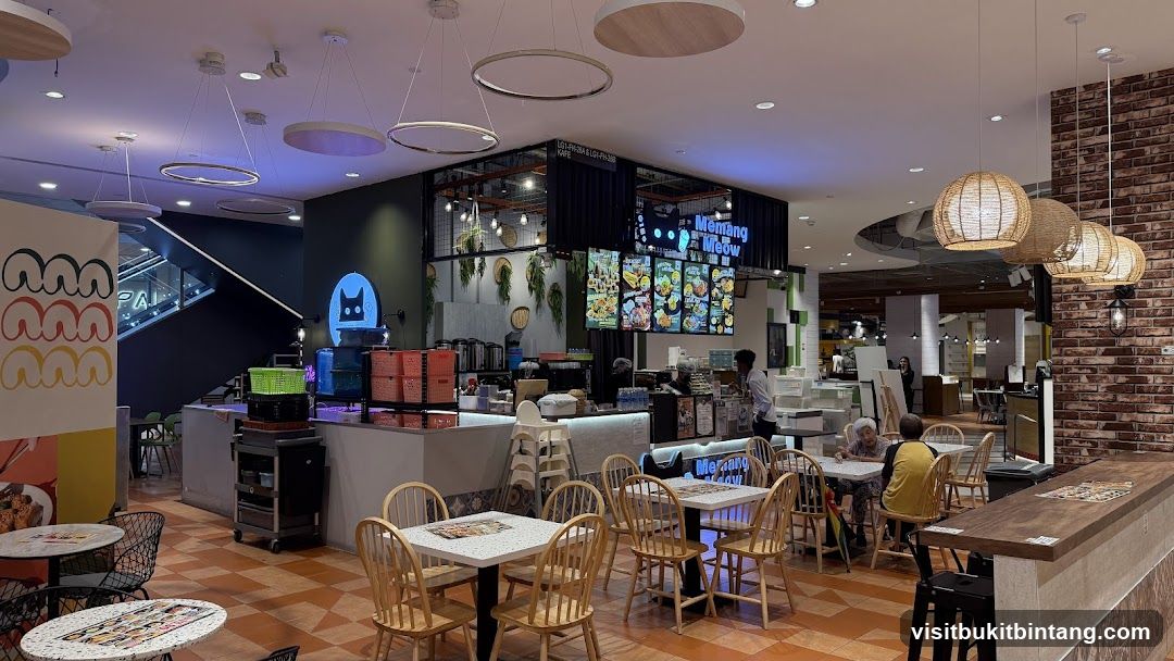 Interior of a cafe with seating and a counter