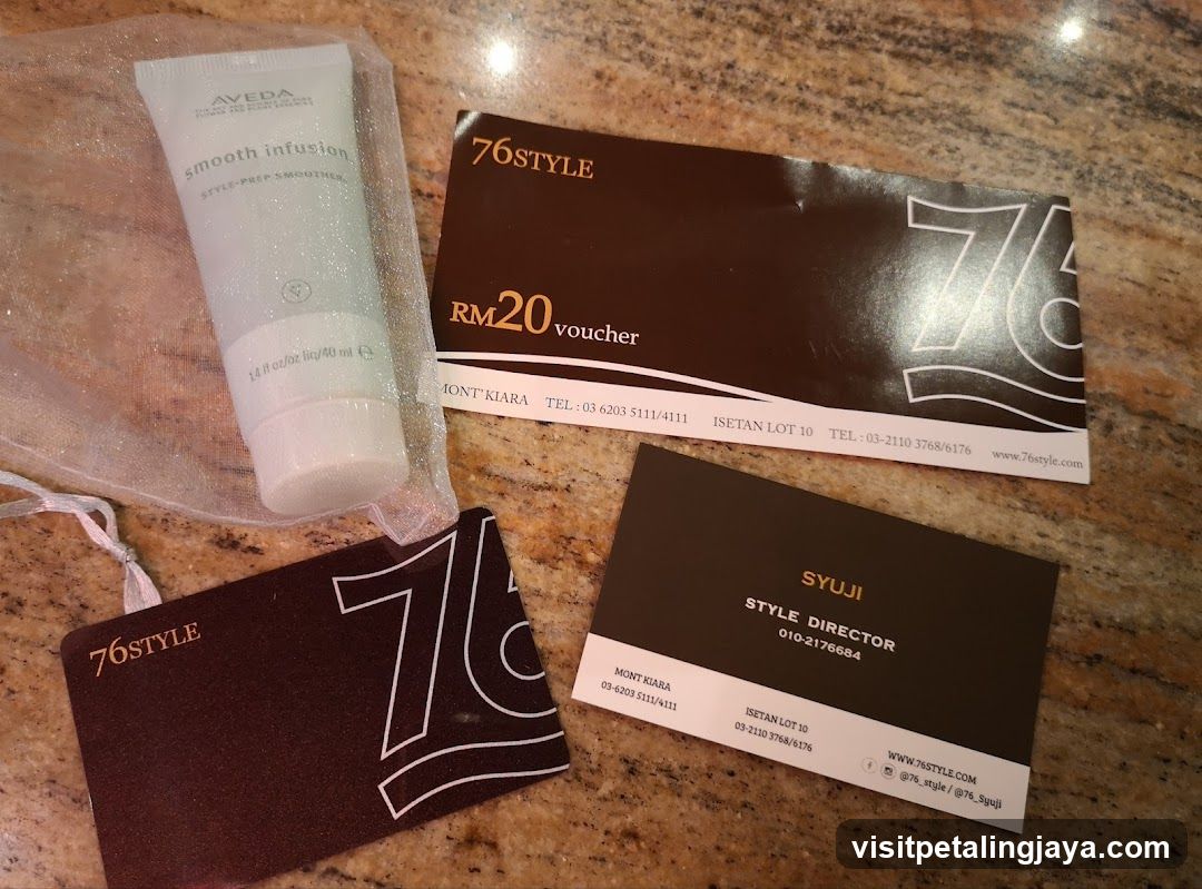 76style voucher and Aveda sample